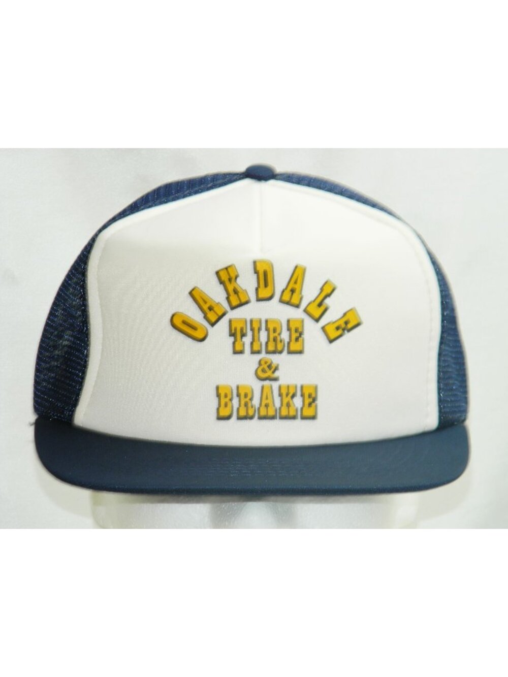 Vtg Oakdale Tire & Brake Trucker Hat 70s 80s Foam Mesh Snapback Cap Blue White